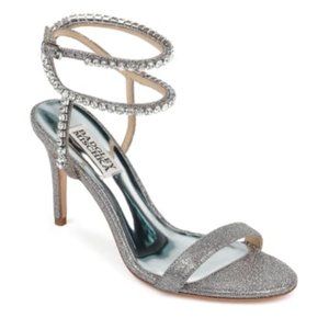 Badgley Mischka Claudette Silver Ankle Strap Heels - Size 9